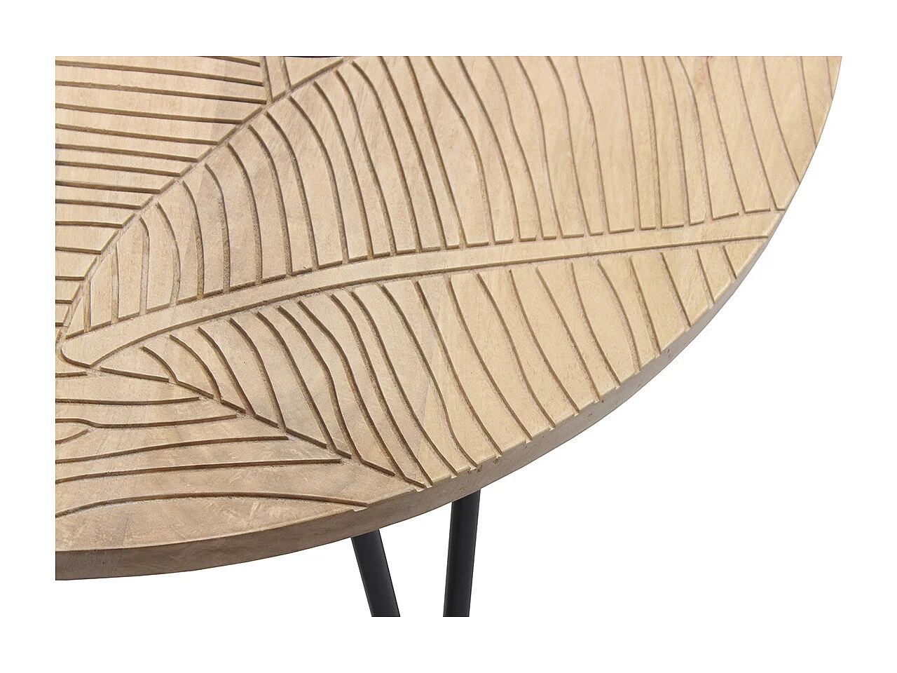 Tavolino basso rotondo inciso in mango e metallo nero VIBES