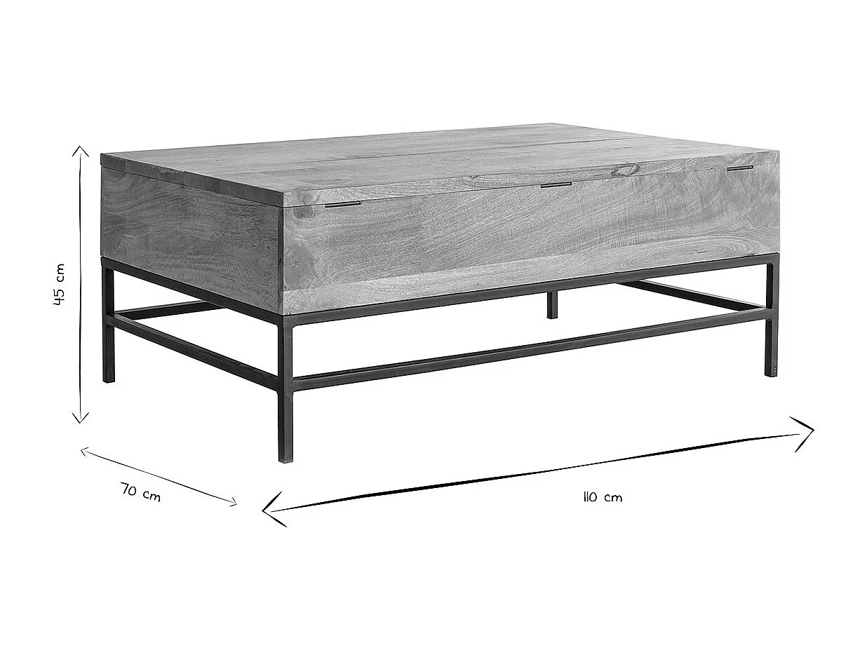 Mesa de centro elevable industrial mango y metal L110 cm YPSTER