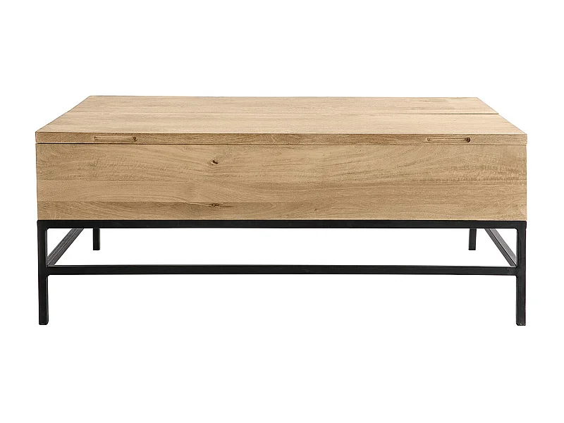 Table basse relevable industrielle bois manguier massif et métal noir L110 cm YPSTER