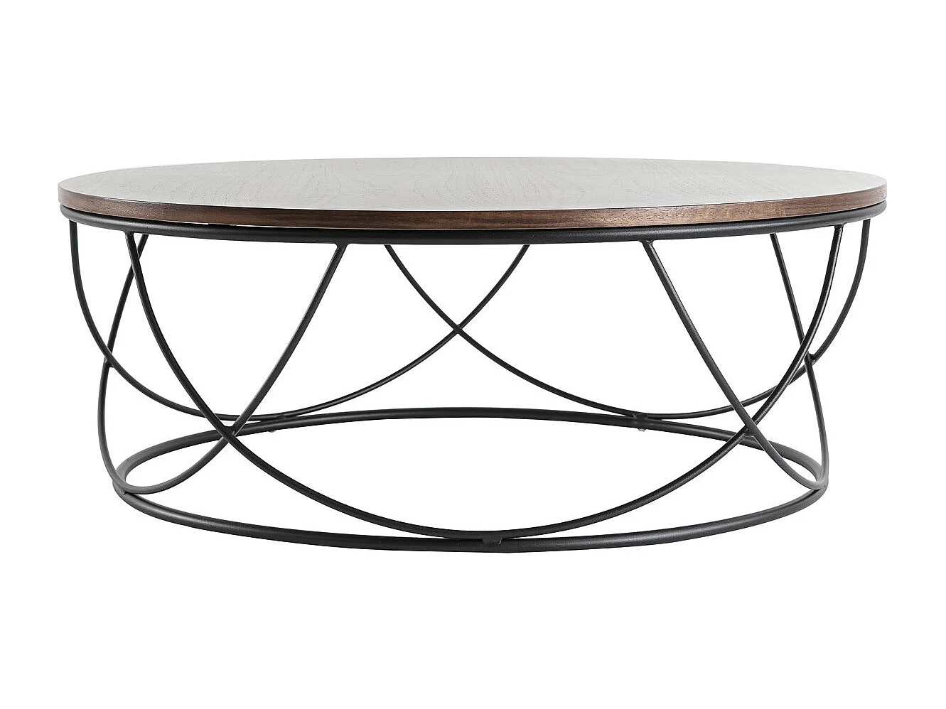 Mesa de centro madera oscura y metal negro redonda 80 cm LACE