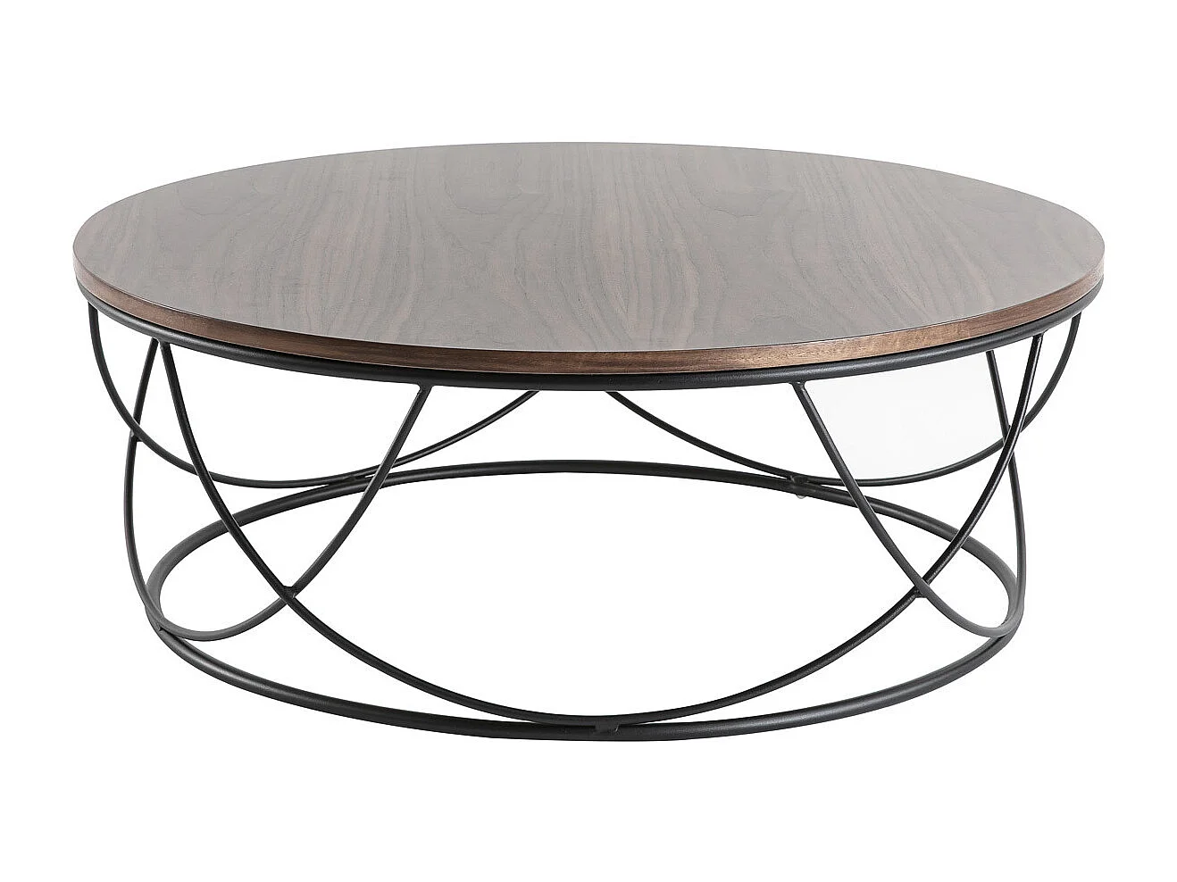 Mesa de centro madera oscura y metal negro redonda 80 cm LACE