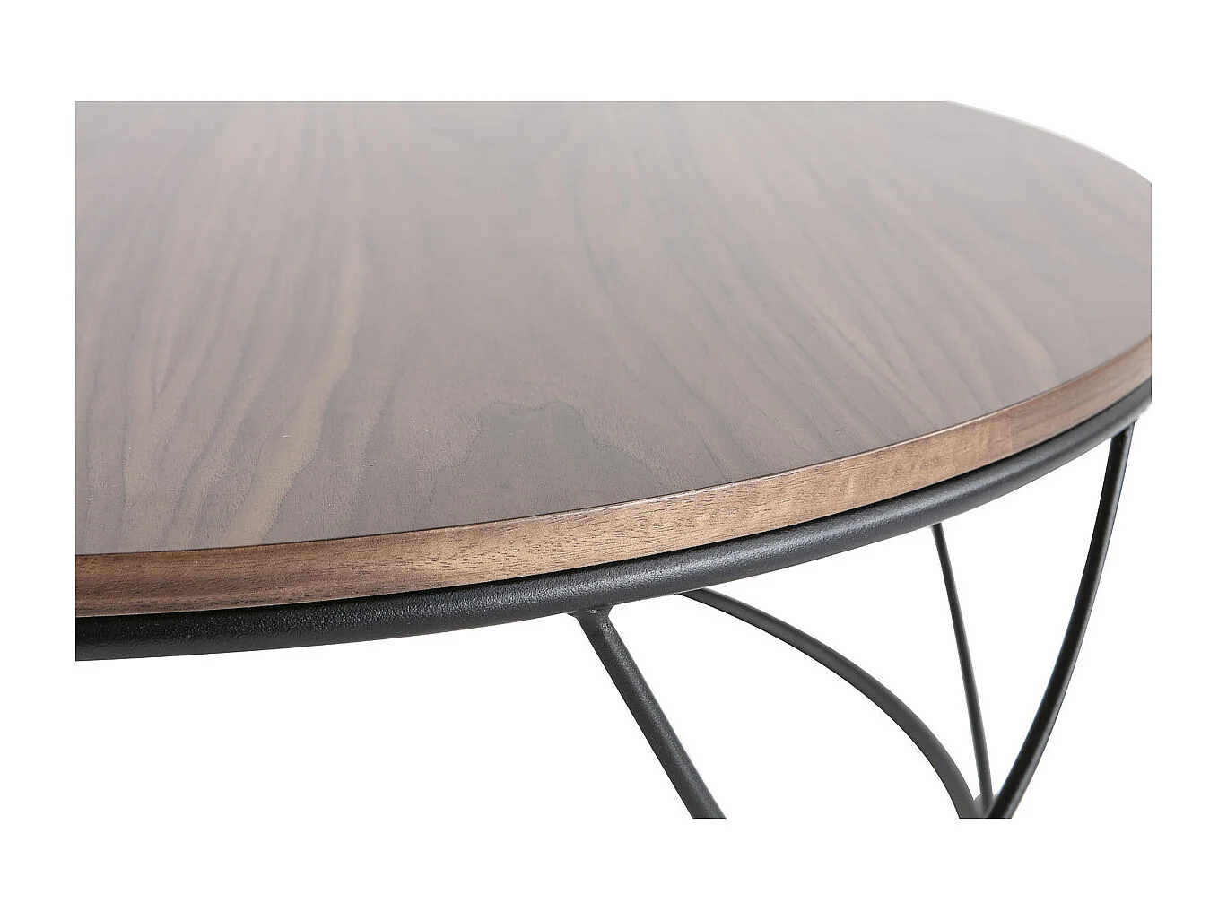 Mesa de centro madera oscura y metal negro redonda 80 cm LACE