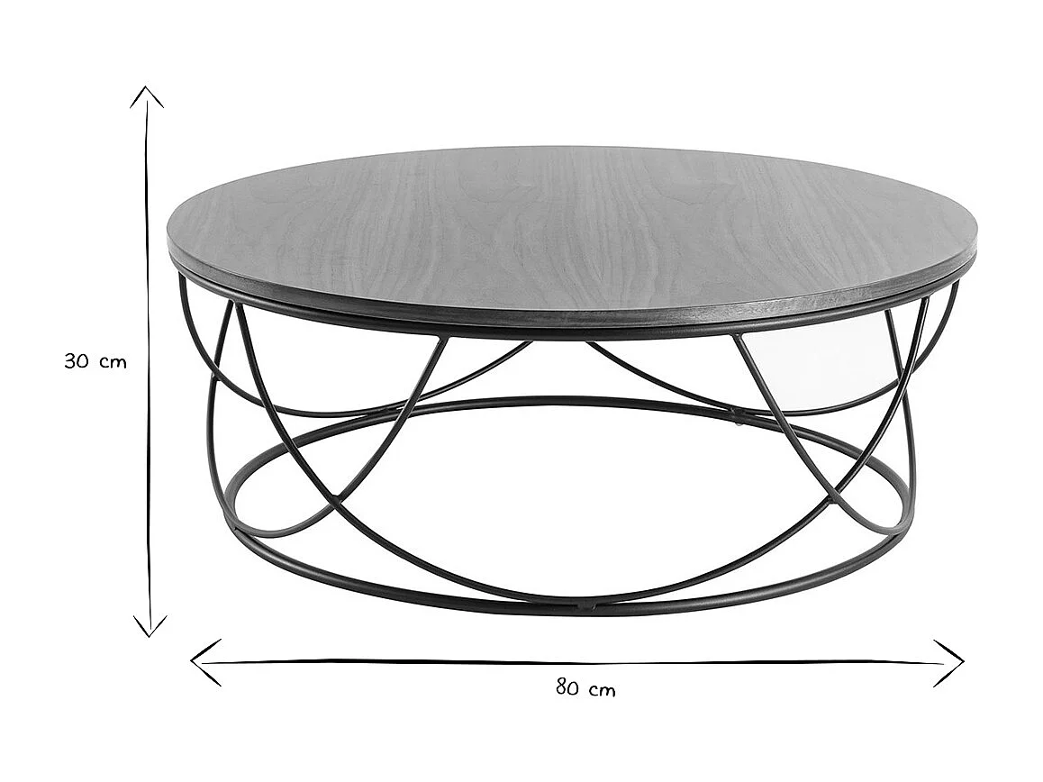 Mesa de centro madera oscura y metal negro redonda 80 cm LACE