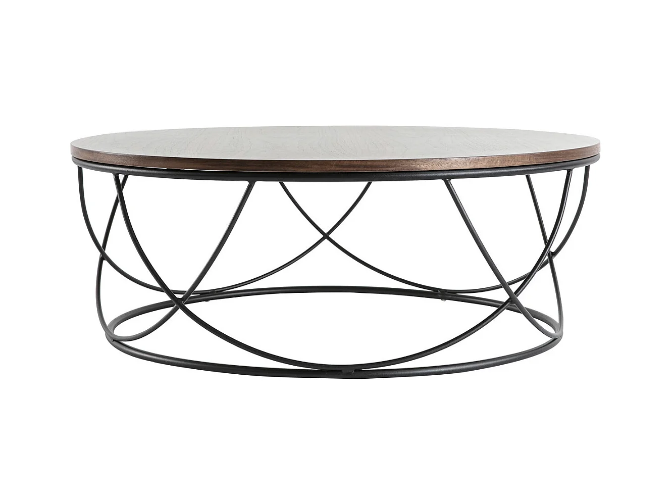 Table basse ronde bois foncé noyer et métal noir D80 cm LACE