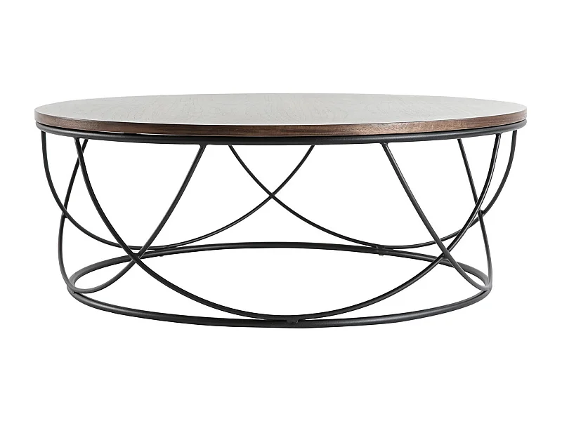 Table basse ronde bois foncé noyer et métal noir D80 cm LACE