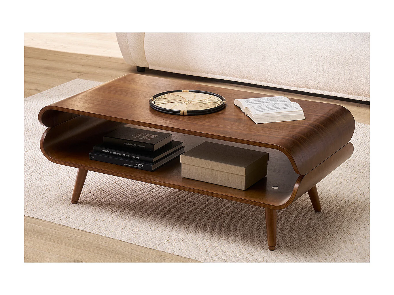 Table basse rectangulaire vintage bois foncé noyer L118 cm TAKLA