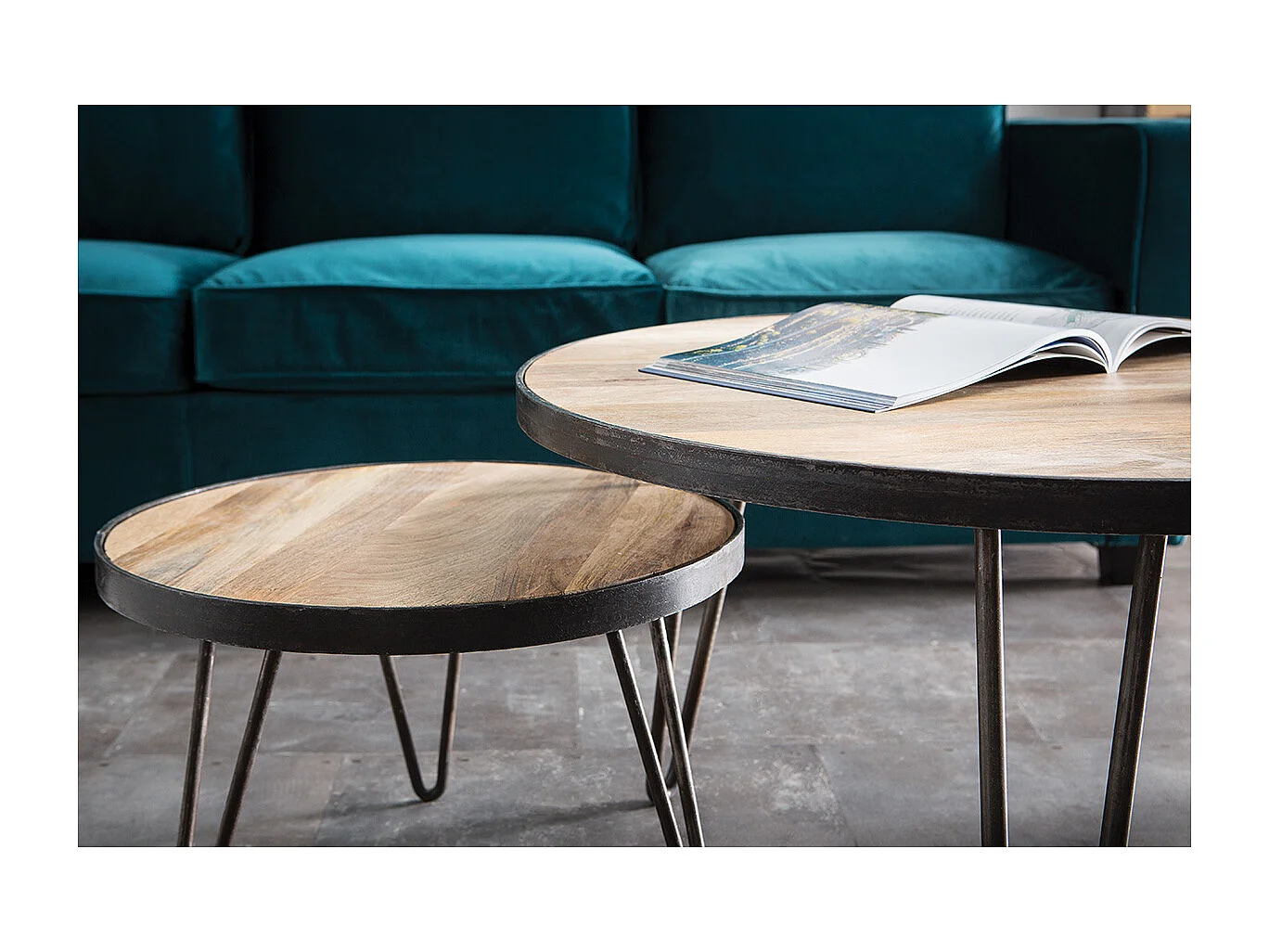 Mesa de centro redonda diseño industrial 80x45 cm ATELIER