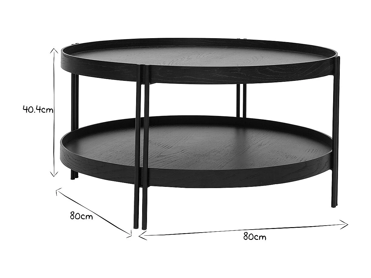 Mesa de centro acabado roble negro y metal D80 cm TWICE