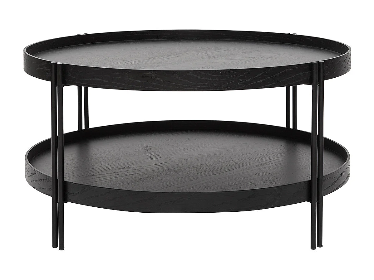 Table basse ronde design bois noir et métal noir D80 cm TWICE