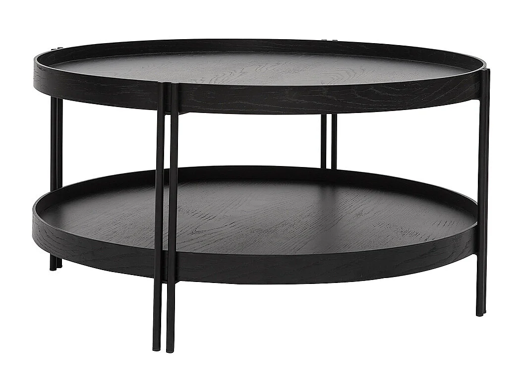 Table basse ronde design bois noir et métal noir D80 cm TWICE