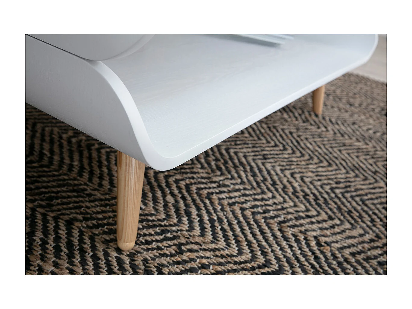 Table basse rectangulaire scandinave blanc et bois clair L118 cm TAKLA