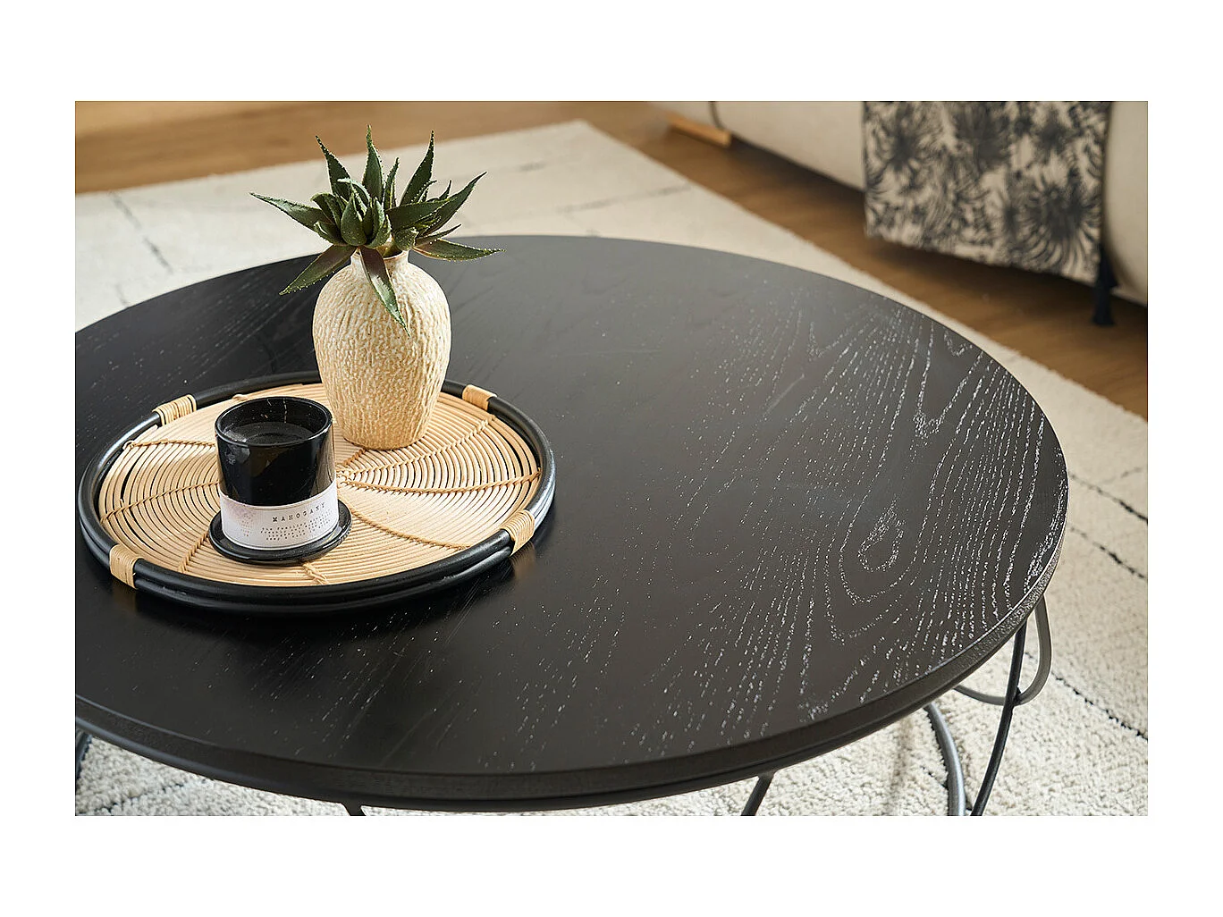 Couchtisch Holz und Metall Schwarz rund 80 cm LACE