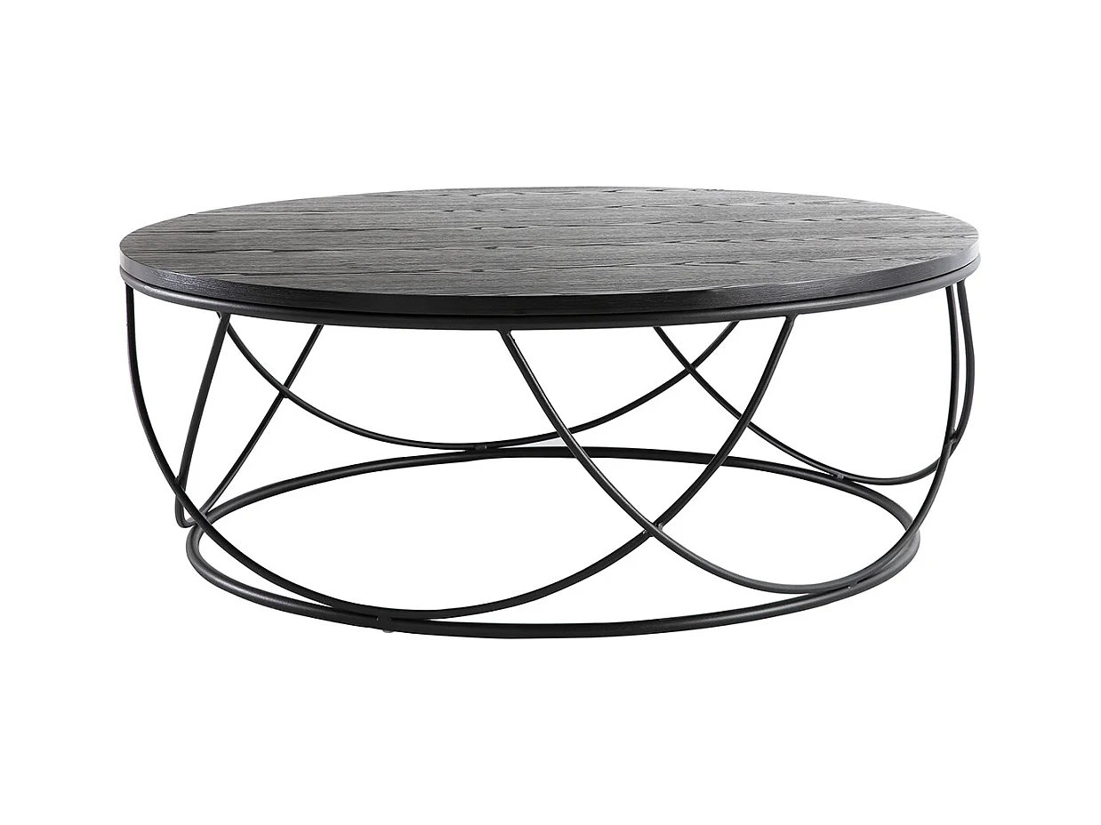 Table basse ronde bois noir et métal noir D80 cm LACE