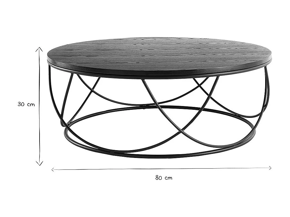 Couchtisch Holz und Metall Schwarz rund 80 cm LACE