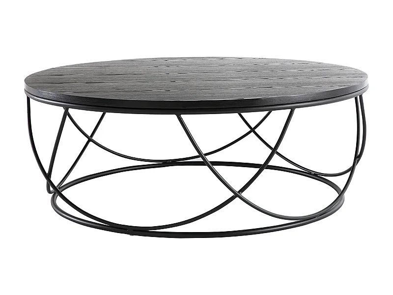 Table basse ronde bois noir et métal noir D80 cm LACE