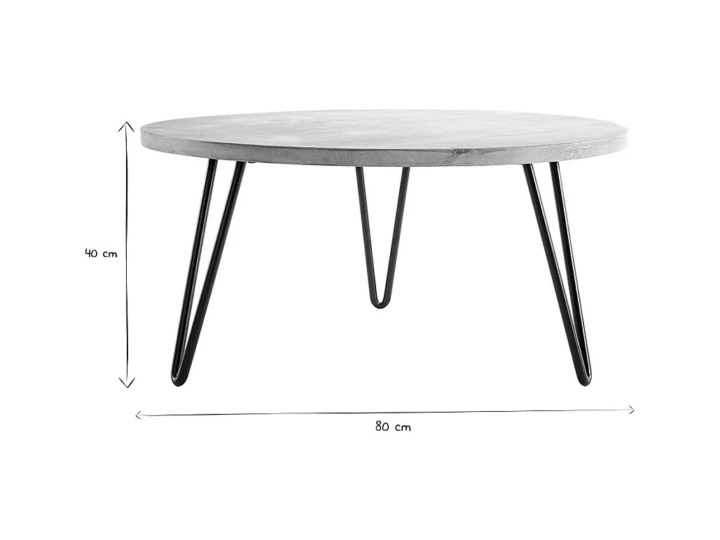 Tavolino basso rotondo in mango piedi metallo VIBES