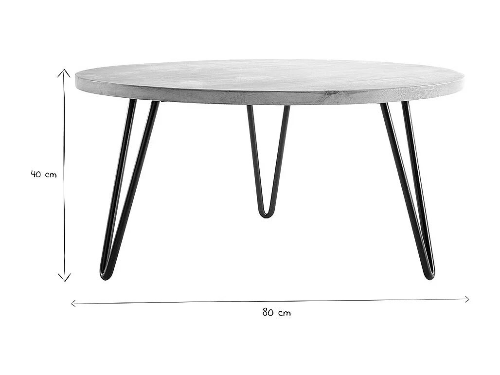 Tavolino basso rotondo in mango piedi metallo VIBES