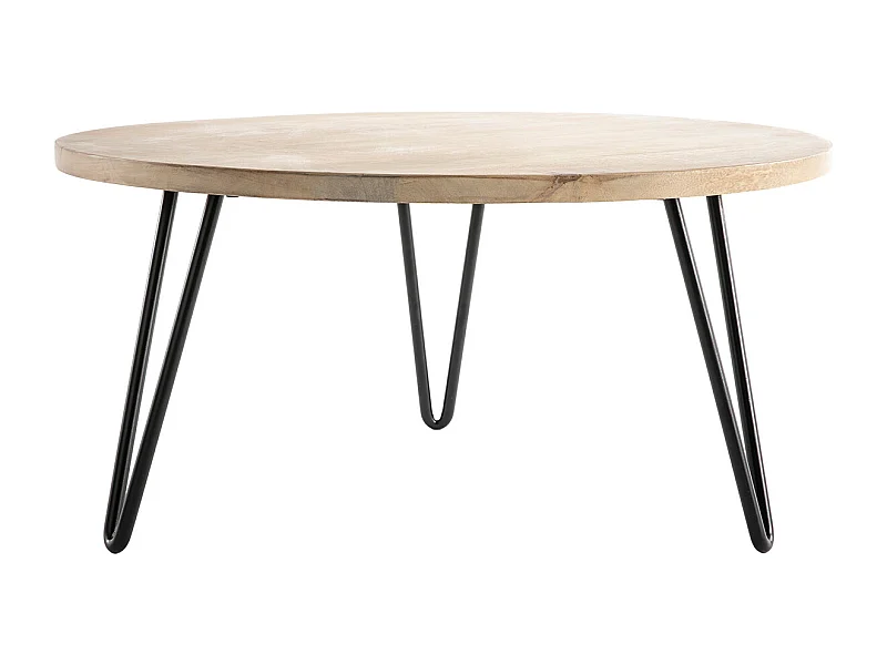 Table basse ronde bois manguier massif et métal noir D80 cm VIBES