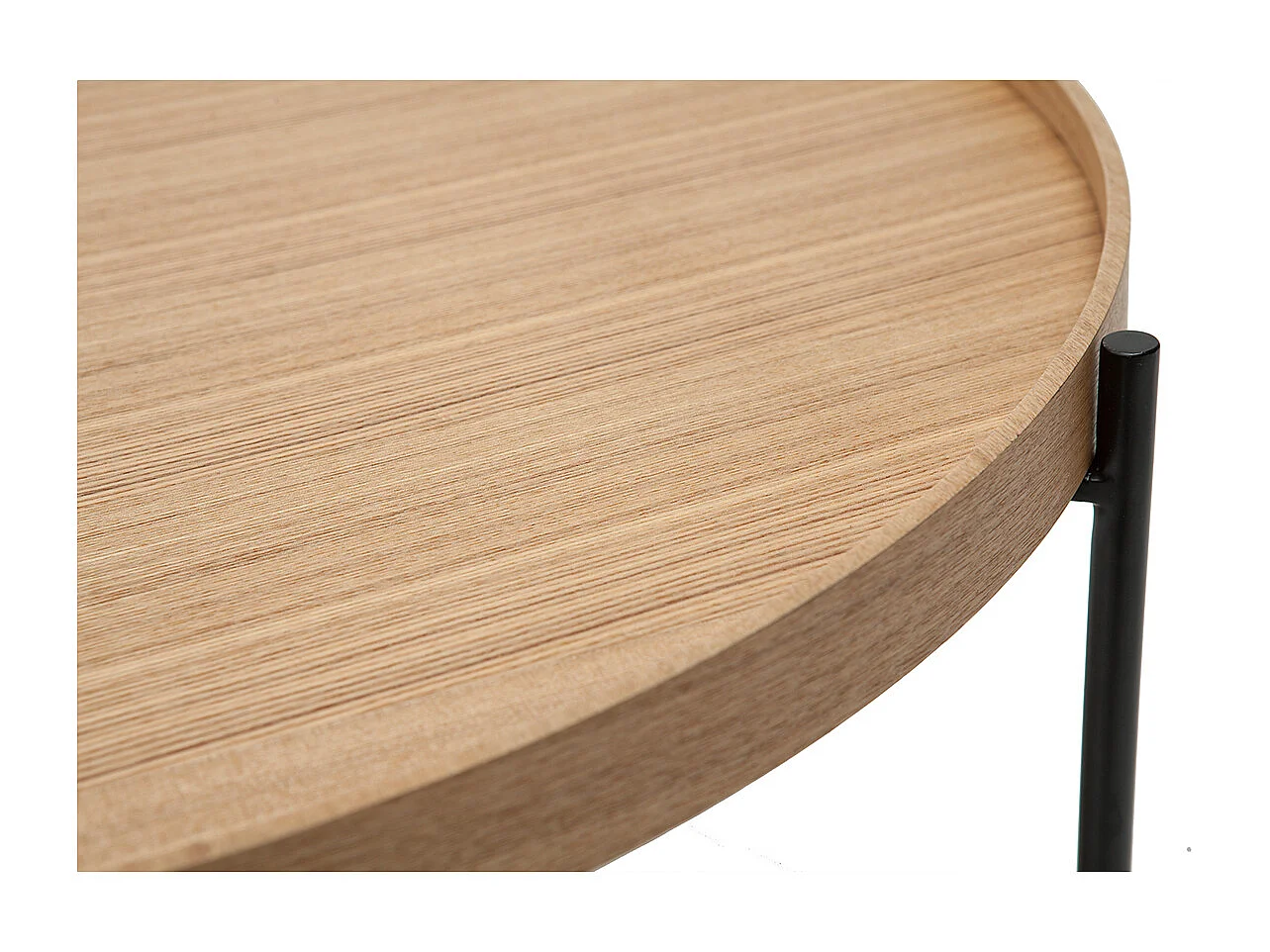 Runder Couchtisch aus hellem Holz und schwarzem Metall D75 cm BASSY