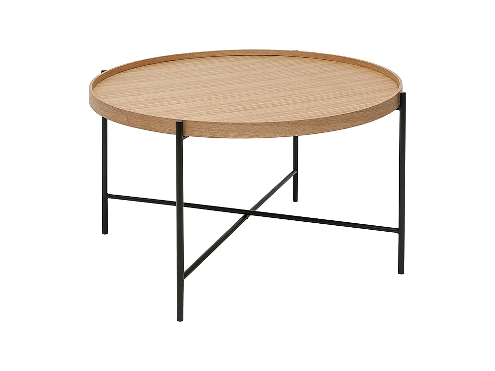 Table basse ronde bois clair et métal noir D75 cm BASSY