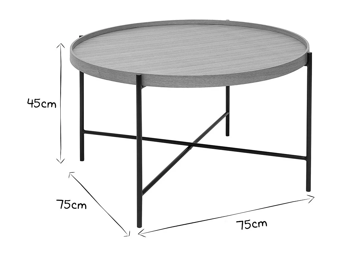 Mesa de centro redonda de madera clara y metal negro 75 cm BASSY