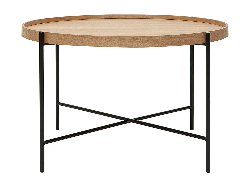 Mesa de centro redonda de madera clara y metal negro 75 cm BASSY
