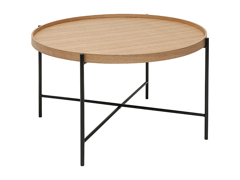 Mesa de centro redonda de madera clara y metal negro 75 cm BASSY