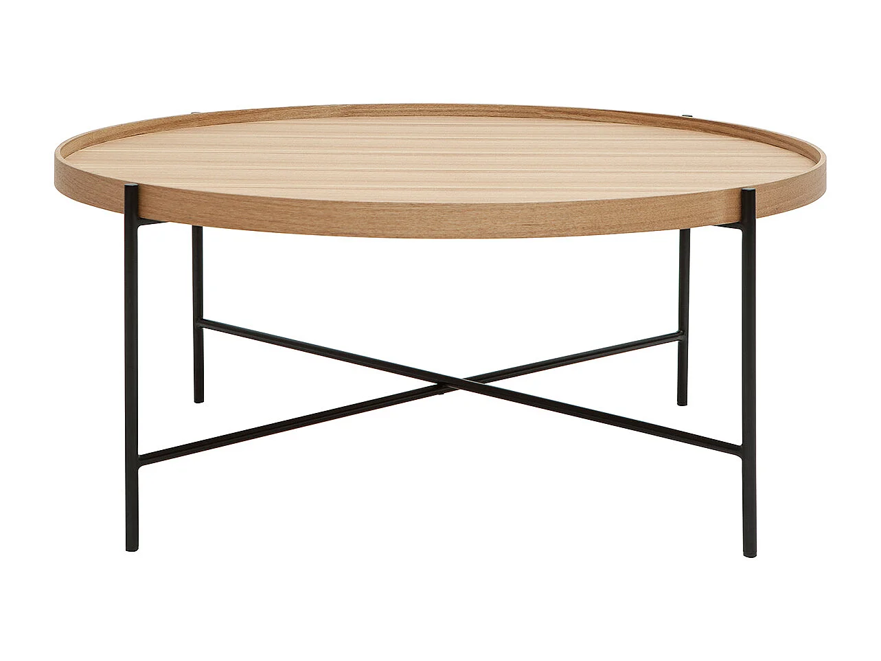 Mesa de centro redonda de madera clara y metal negro 90 cm BASSY