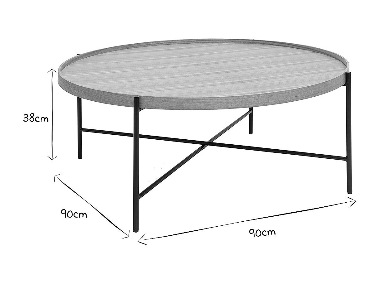 Mesa de centro redonda de madera clara y metal negro 90 cm BASSY