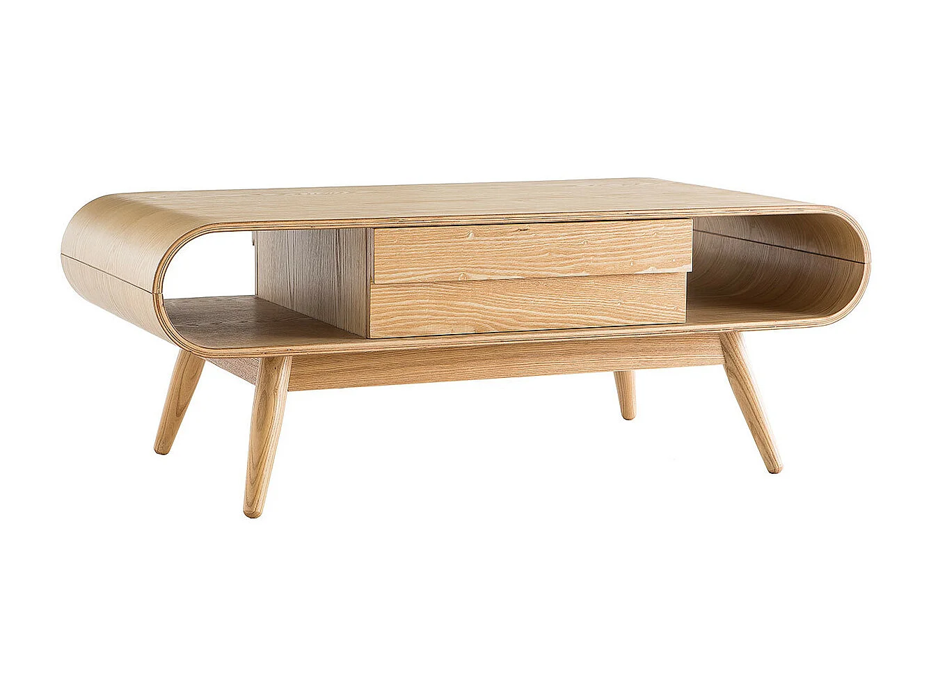 Table basse rectangulaire avec rangements scandinave bois clair L120 cm BALTIK