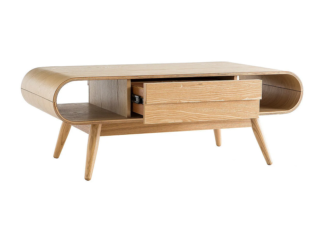 Table basse rectangulaire avec rangements scandinave bois clair L120 cm BALTIK