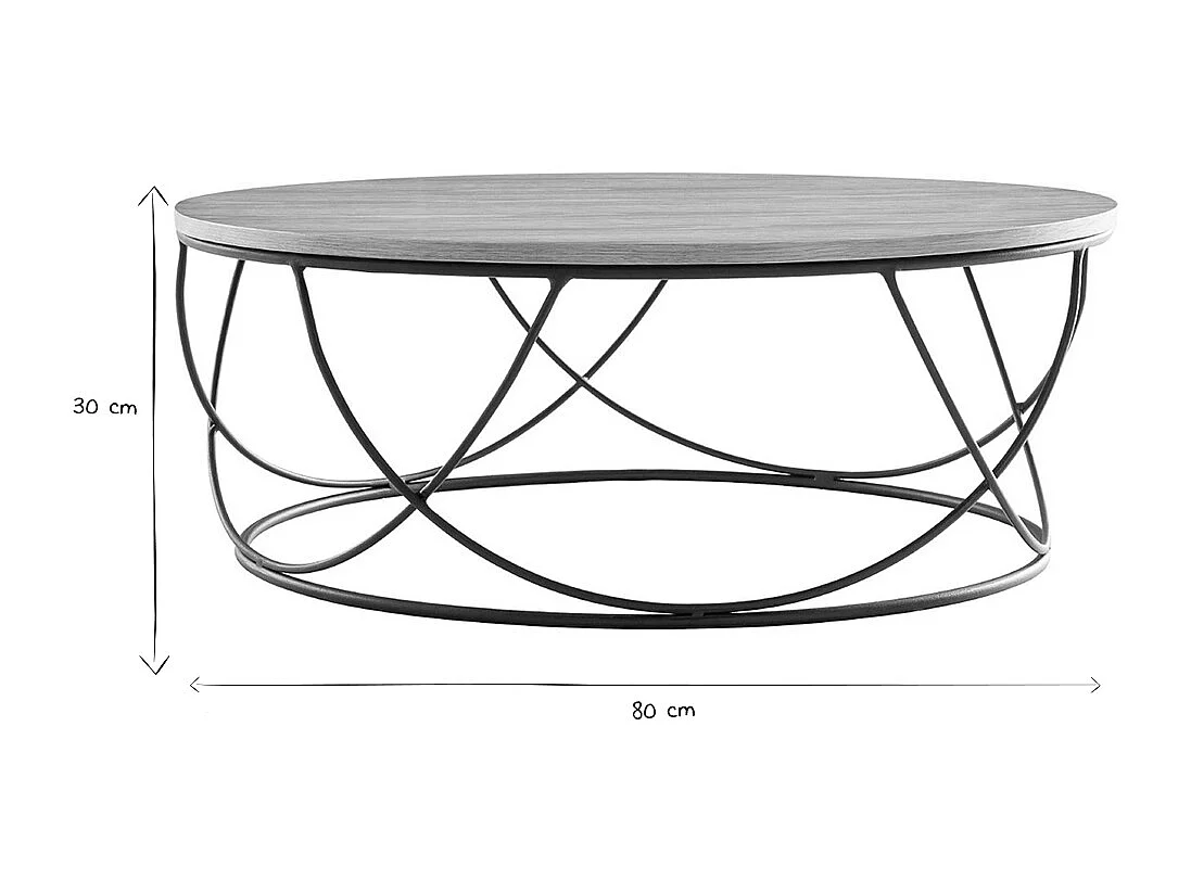 Table basse ronde bois clair chêne et métal noir D80 cm LACE