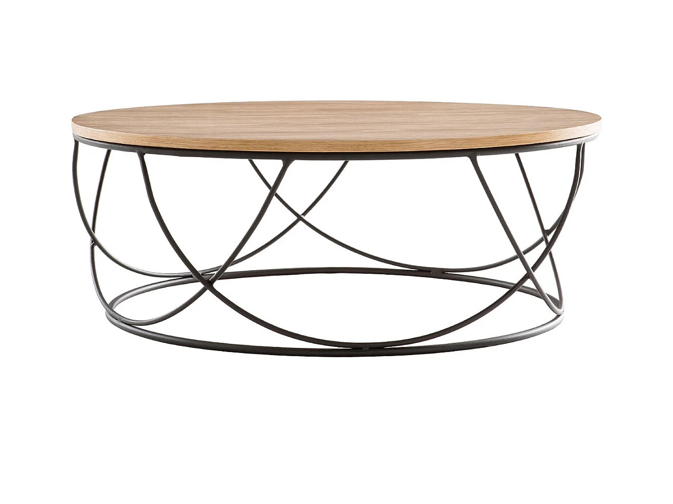 Mesa de centro madera y metal negro redonda 80cm LACE
