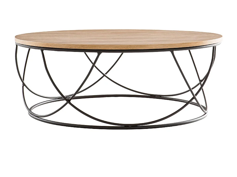 Table basse ronde bois clair chêne et métal noir D80 cm LACE