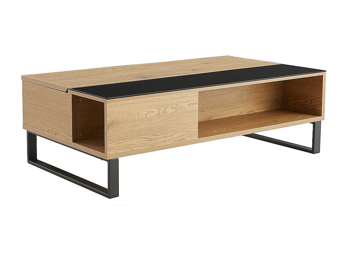 Table basse relevable rectangulaire bois clair et métal noir L110 cm WYNN
