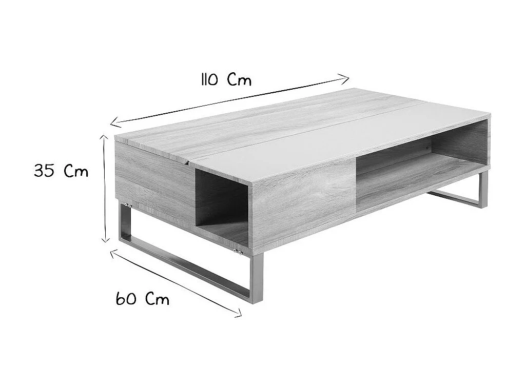 Table basse relevable rectangulaire bois clair et métal noir L110 cm WYNN