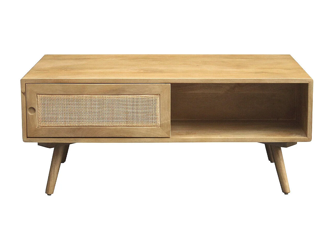 Rechteckiger Couchtisch mit Stauraum aus massivem Mangoholz und Rattangeflecht B100 cm ACANGE