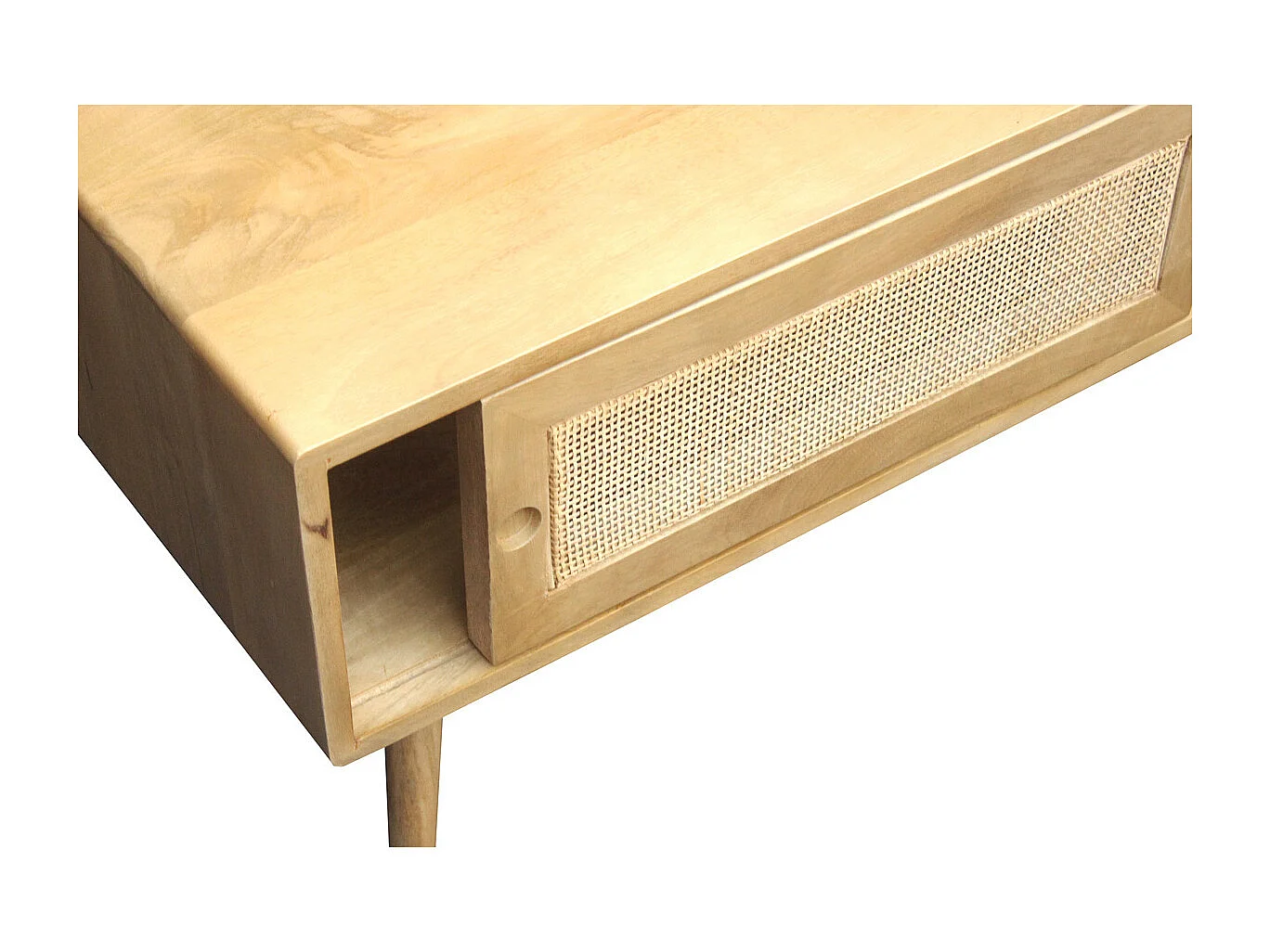 Rechteckiger Couchtisch mit Stauraum aus massivem Mangoholz und Rattangeflecht B100 cm ACANGE