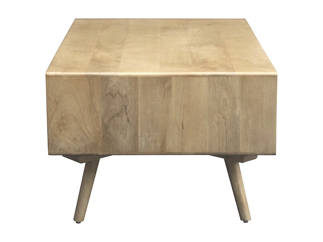 Mesa de centro rectangular con almacenaje de madera maciza de mango y caña de ratán 100 cm ACANGE