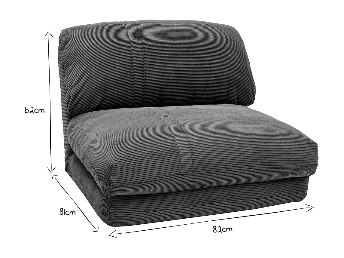Sillón cama de 1 plaza pana gris oscuro SPENCER