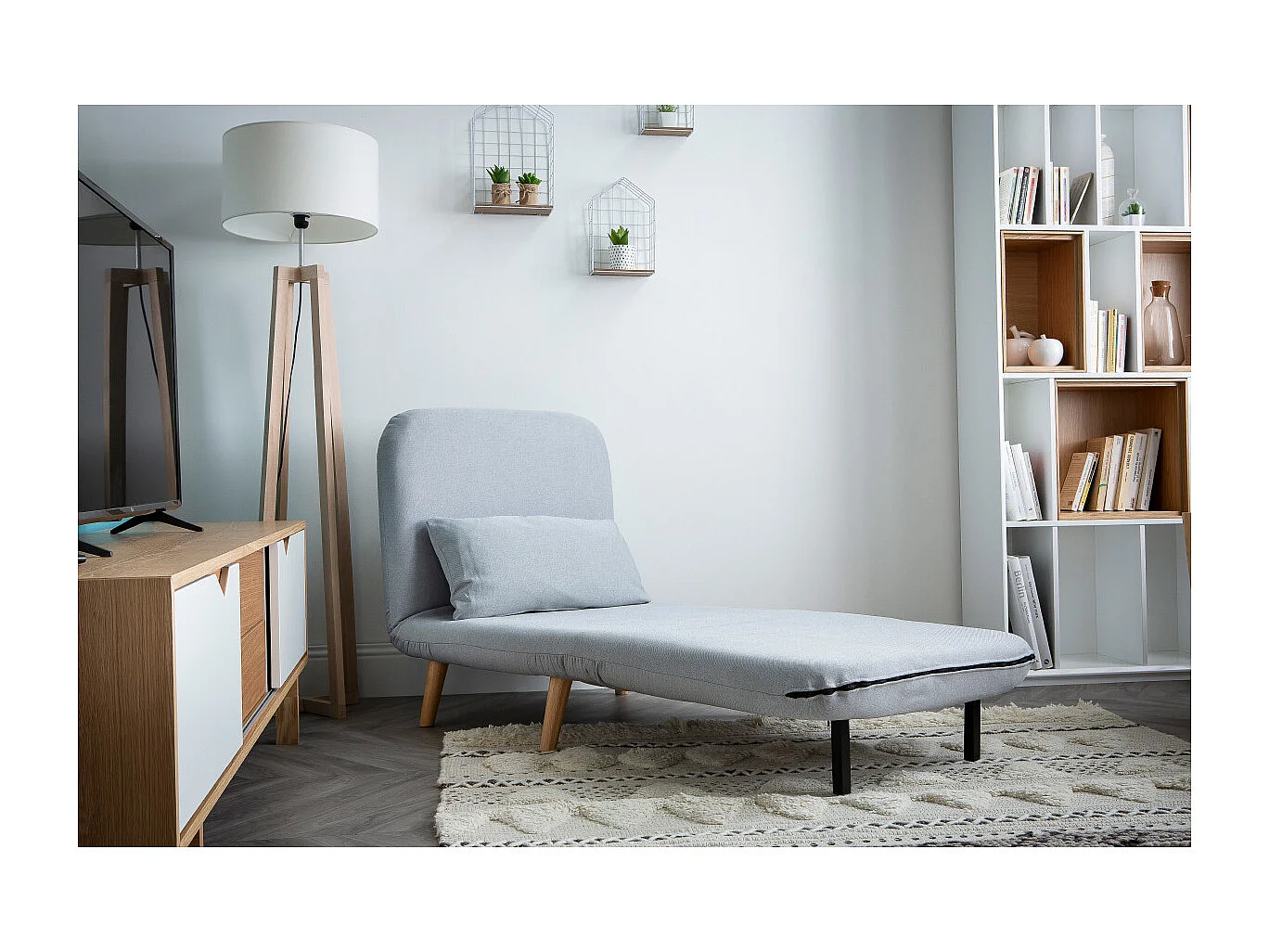 Fauteuil scandinave convertible en tissu bleu canard AMIKO