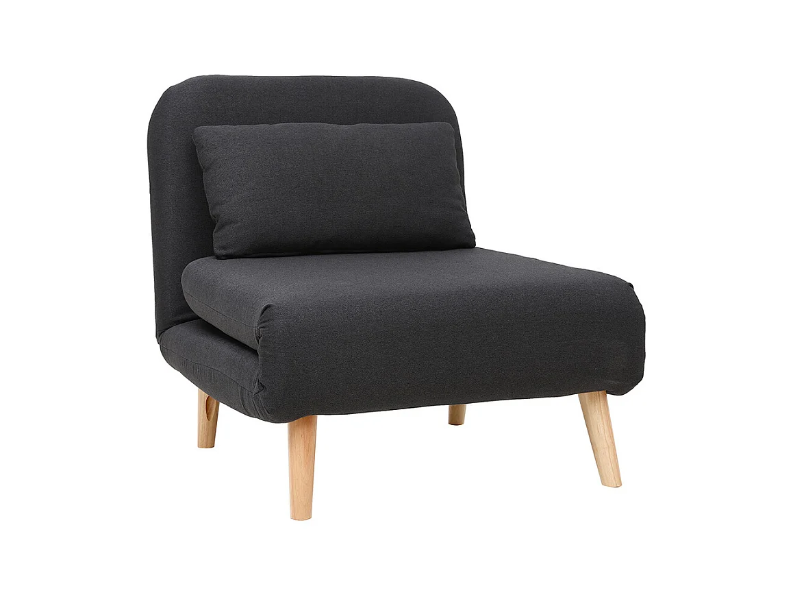 Fauteuil convertible scandinave en tissu gris foncé et bois clair AMIKO