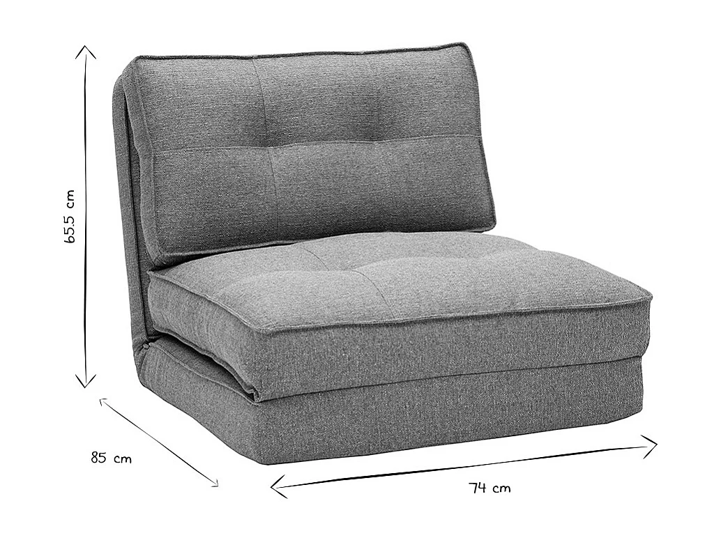 Chauffeuse 1 place convertible en tissu gris chiné SALLY