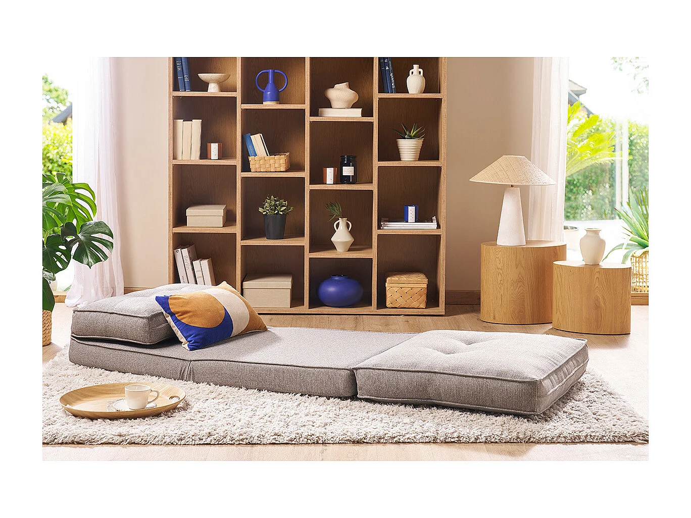 Sillón cama de 1 plaza de tela gris jaspeado SALLY