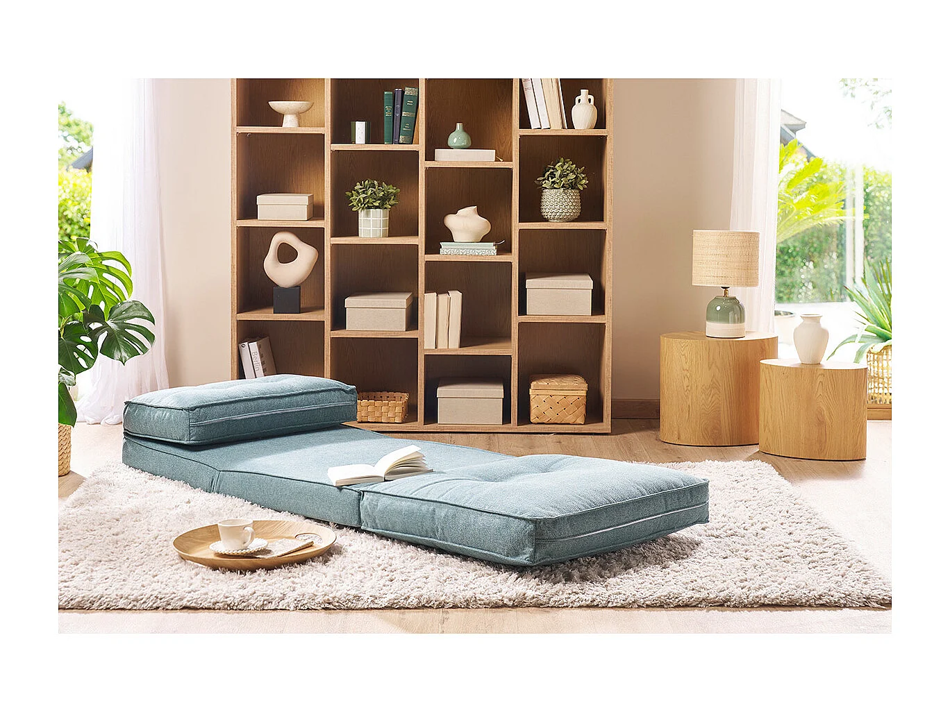 Chauffeuse 1 place convertible en tissu vert de gris SALLY