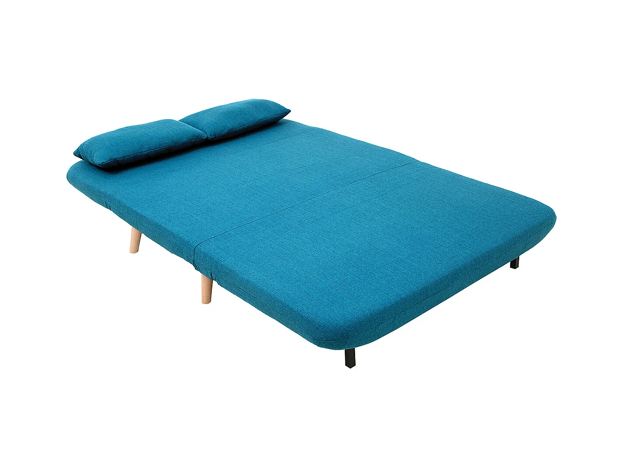 Chauffeuse 2 places convertible en tissu bleu canard et bois clair AMIKO