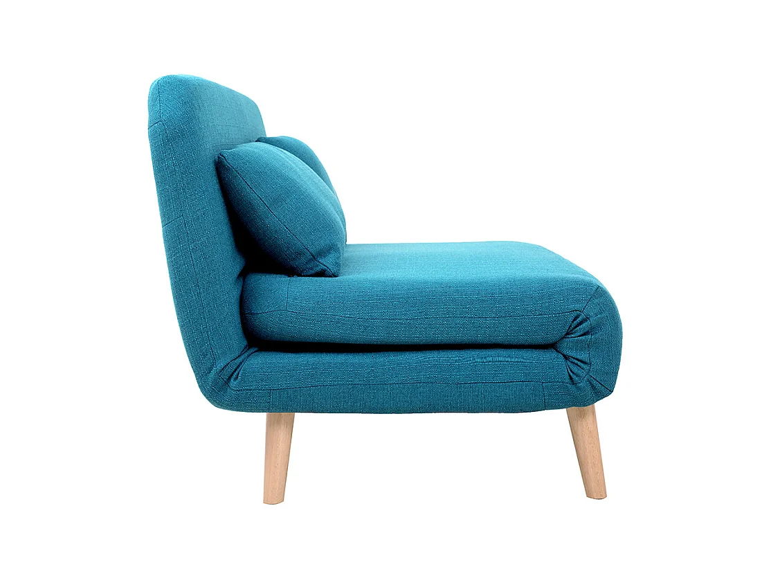 Chauffeuse 2 places convertible en tissu bleu canard et bois clair AMIKO