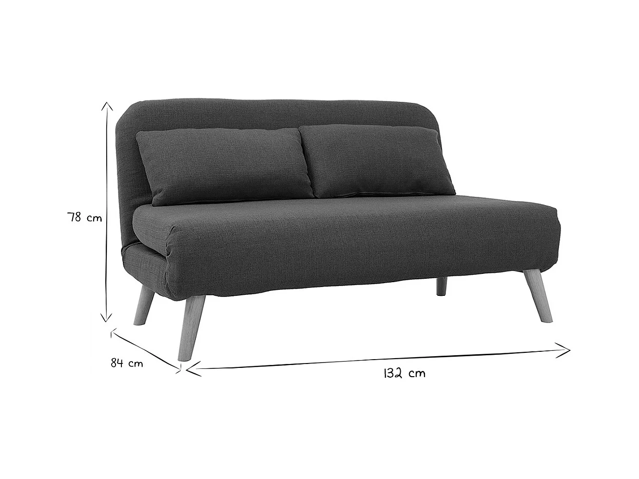 Chauffeuse 2 places convertible en tissu bleu canard et bois clair AMIKO