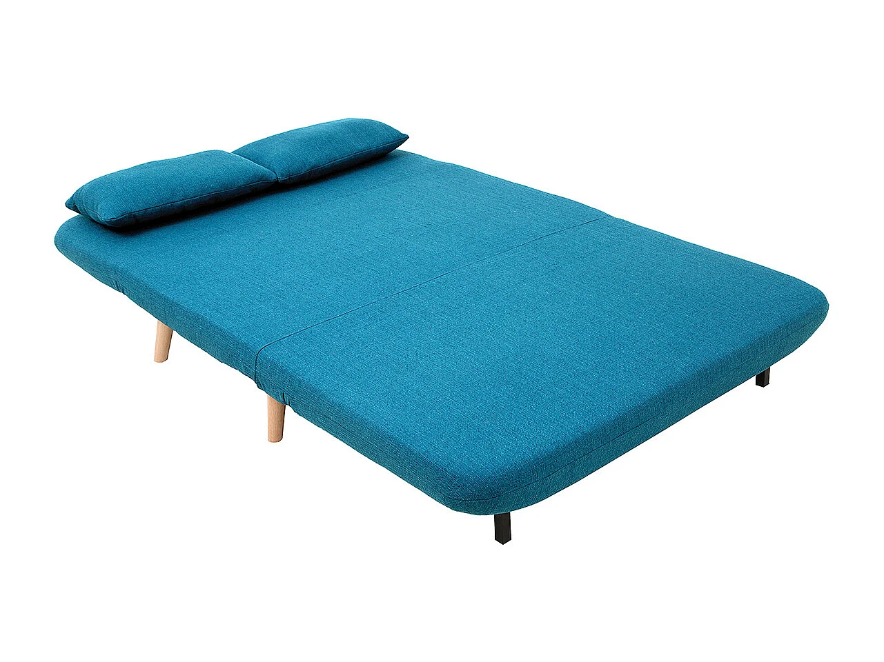 Chauffeuse 2 places convertible en tissu bleu canard et bois clair AMIKO