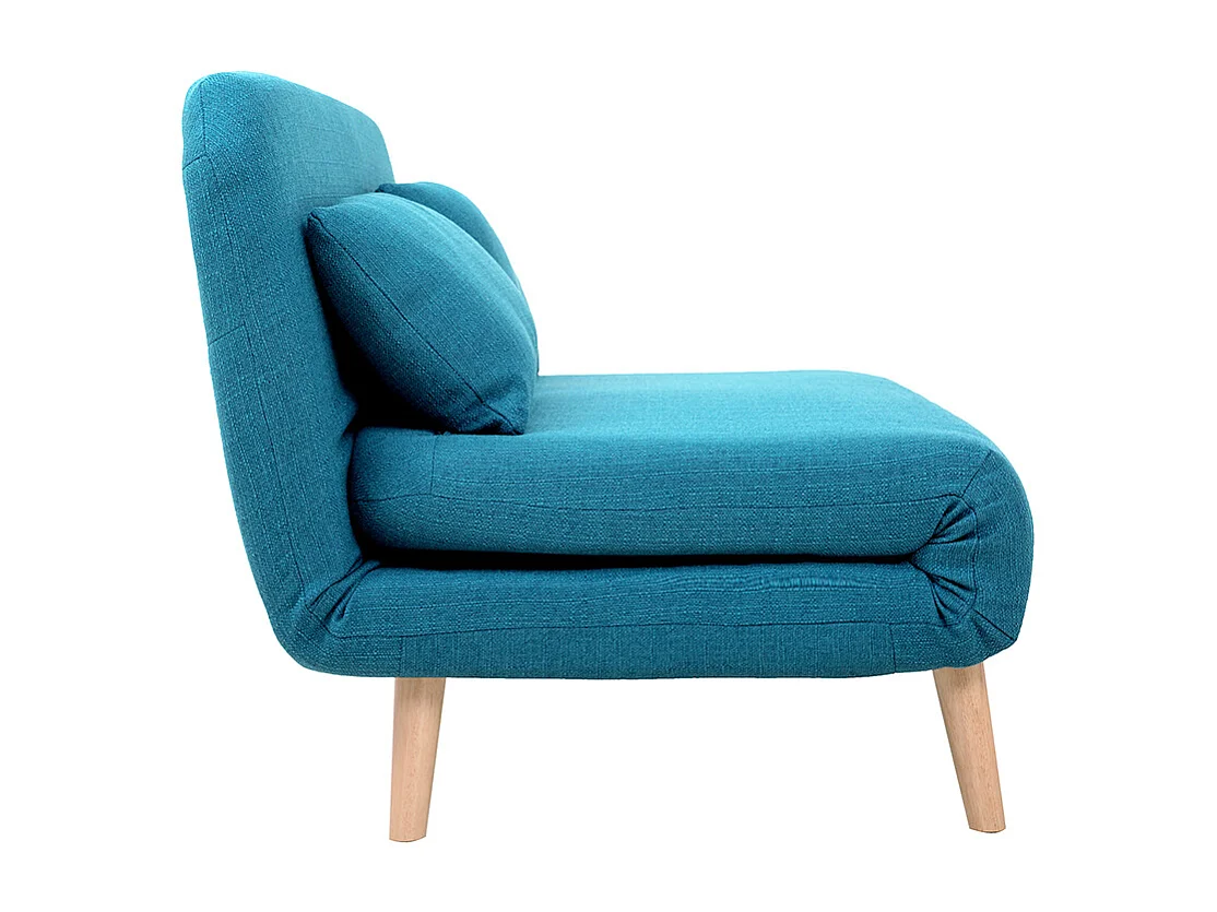 Chauffeuse 2 places convertible en tissu bleu canard et bois clair AMIKO